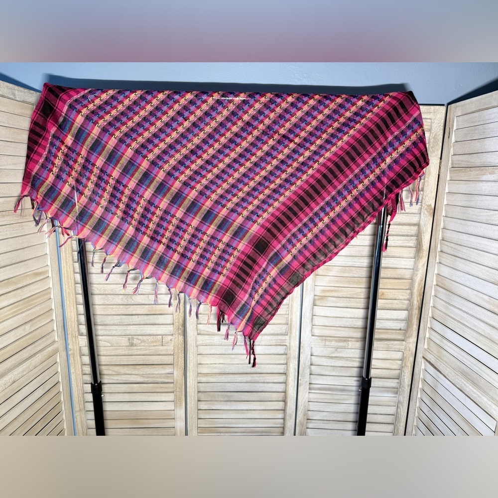Vibrant Magenta Purple Blue Plaid Tartan Blanket Scarf Shawl Festival Rave